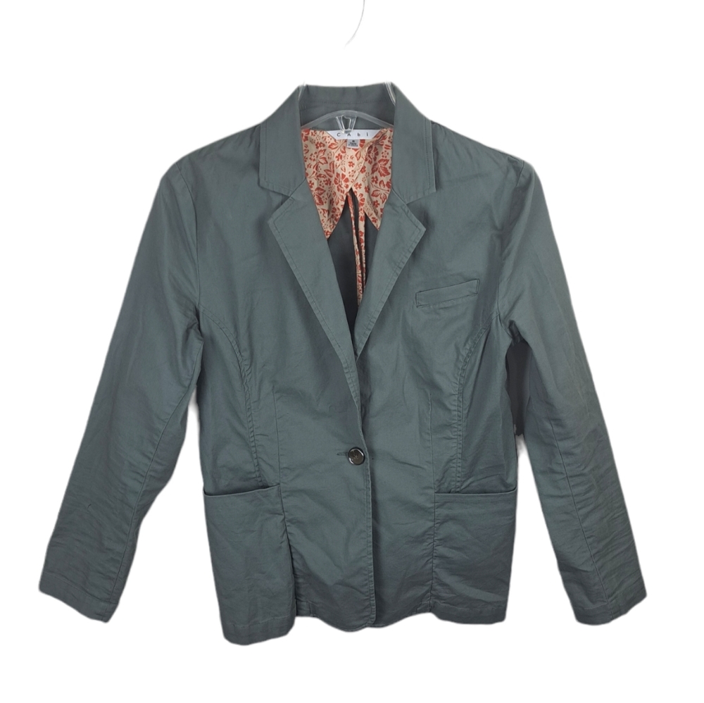 Cabi Women Small Olive Army Green Spring Lightweight Stretch Blazer Jacket - Picture 2 of 9